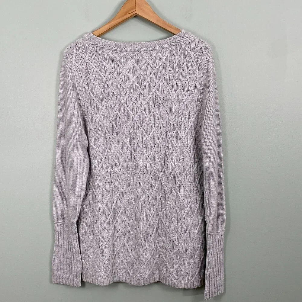 J Crew Cable Knit Sweater Womens Large Gray Wool Blend Cozy Classic Preppy